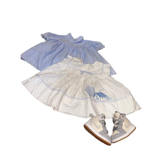 Vintage Mayfair Dress 18m - Floral Blue/White Pinafore, Peter Pan Collar - Picture 9 of 14